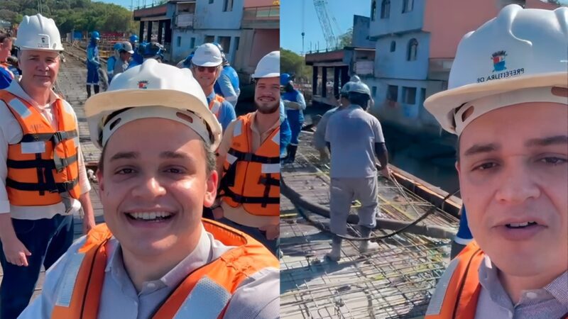 Prefeito Lorenzo Pazolini acompanha fase de concretagem das obras de urbanização do Canal de Camburi