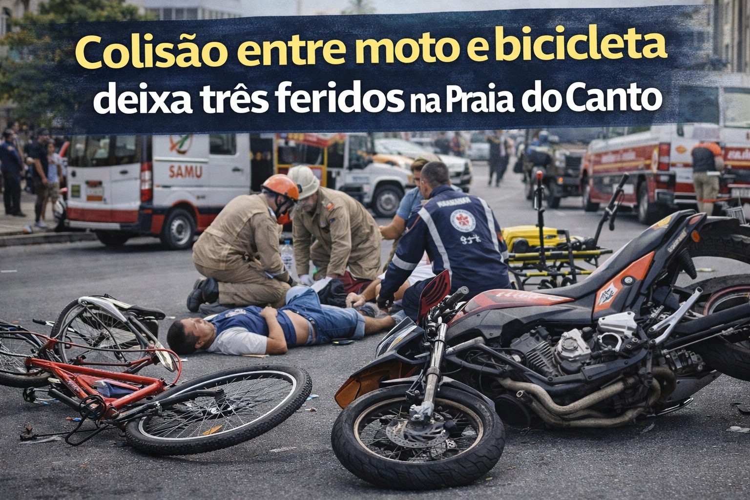 Colisão na Praia do Canto mobiliza Samu e Bombeiros e deixa três feridos